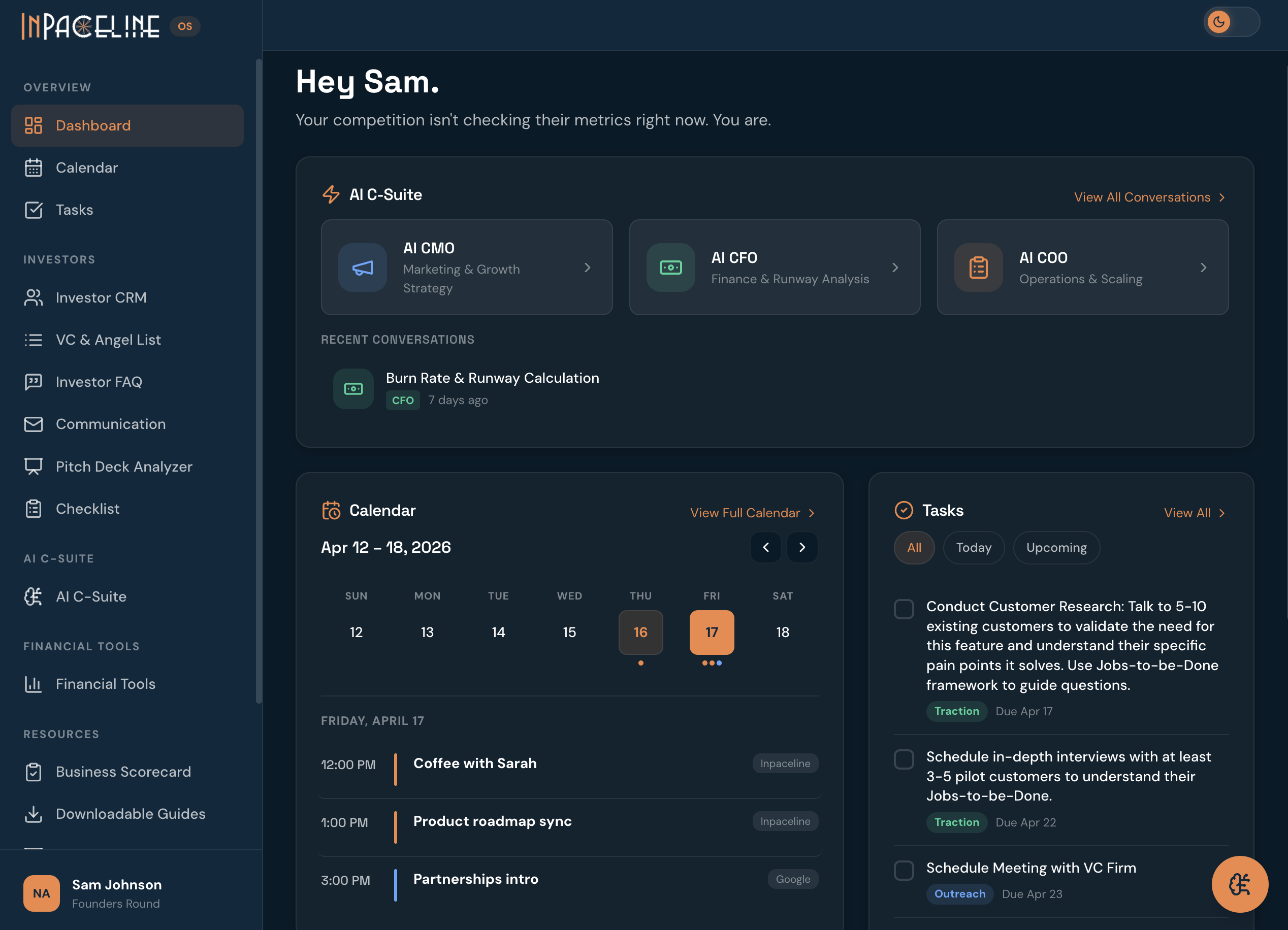The redesigned InPaceline dashboard